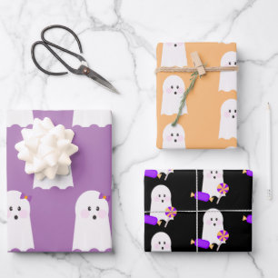 Feuille De Papier Cadeau Joli fantôme Halloween violet orange