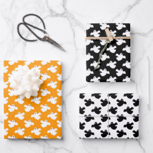 Feuille De Papier Cadeau Joli Fantôme Orange Et Noir