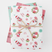 Feuille De Papier Cadeau Joli Flamant rose de Noël Snowflake (En situation)