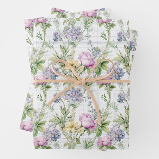 Feuille De Papier Cadeau Joli Fleur sauvage rose, violet, Jaune (En situation)