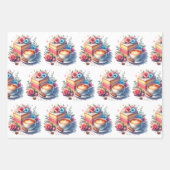 Feuille De Papier Cadeau Joli gâteau d'anniversaire fleuri, café et fleurs (Devant)