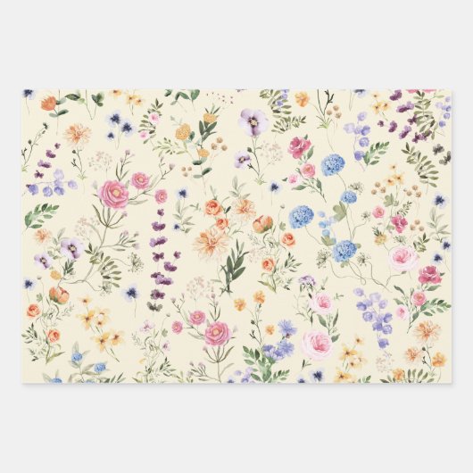 Feuille De Papier Cadeau Joli jardin botanique floral de prairie fleurie (Devant 3)