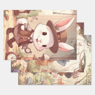 Feuille De Papier Cadeau Joli Lapin Blanc Merveilleux Monde Fantaisiste Gar