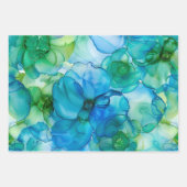 Feuille De Papier Cadeau Joli Liquide `Fleurs d'Encre Fluide Bleu & Vert (Devant 3)