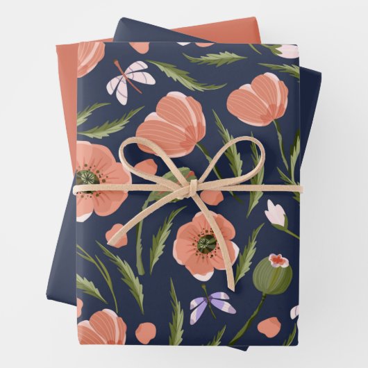 Feuille De Papier Cadeau Joli Motif à thème de pavot (En situation)