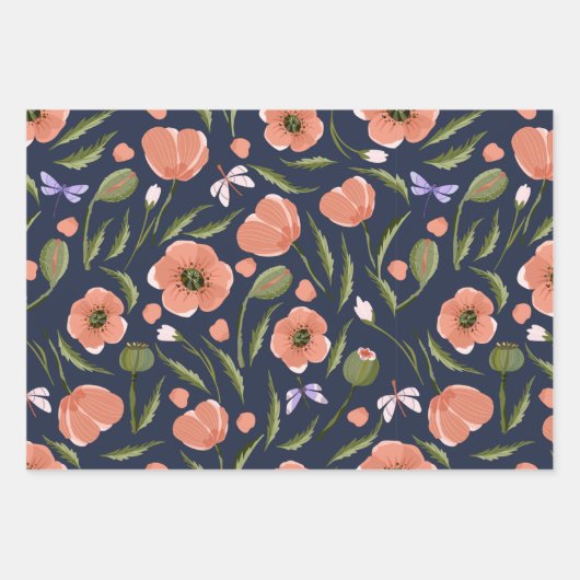 Feuille De Papier Cadeau Joli Motif à thème de pavot (Devant)