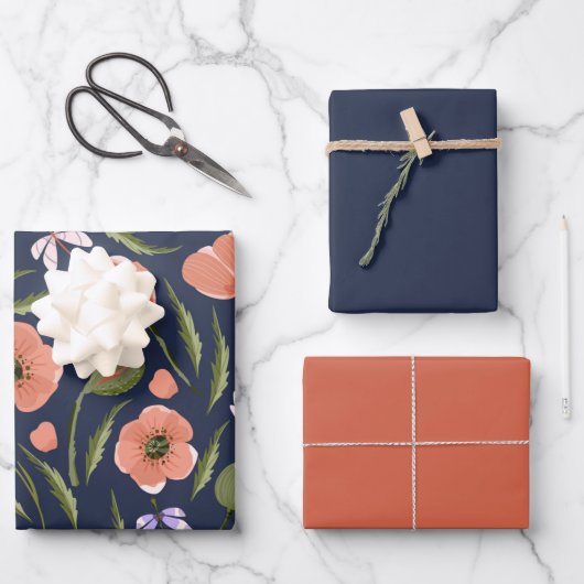 Feuille De Papier Cadeau Joli Motif à thème de pavot (Recto)