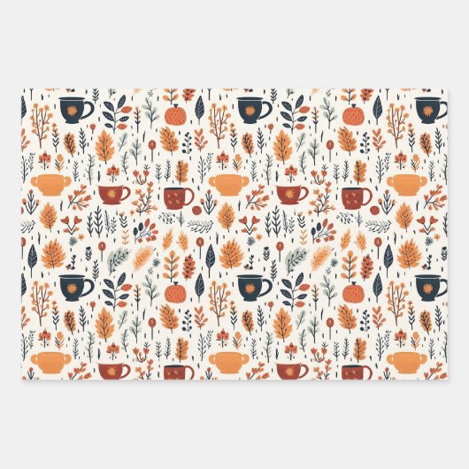 Feuille De Papier Cadeau Joli motif automnal cosy rétro (Devant 3)