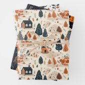 Feuille De Papier Cadeau Joli motif automnal cosy rétro (En situation)