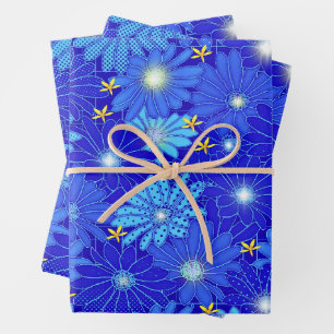 Feuille De Papier Cadeau Joli Motif Blue Daisy