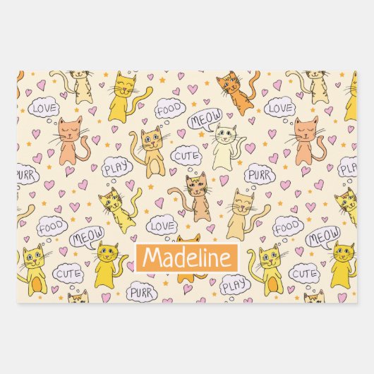 Feuille De Papier Cadeau Joli Motif chats Doodles (Devant)