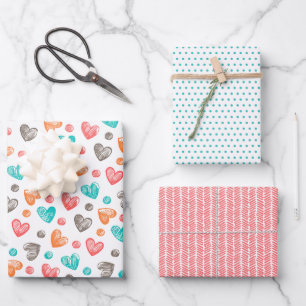 Feuille De Papier Cadeau Joli motif d'art en forme de cœur en corail rouge