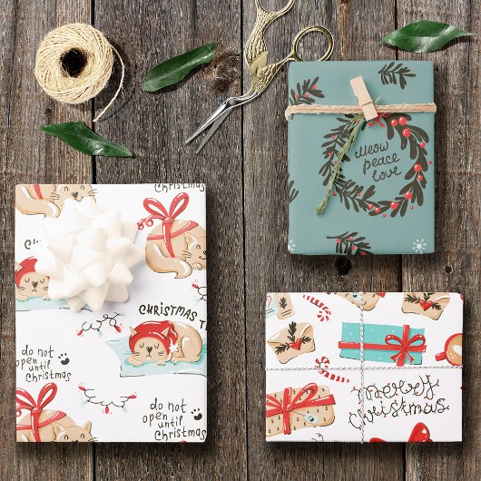 Feuille De Papier Cadeau Joli Motif de chat de Noël Kitty