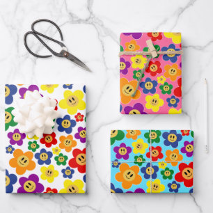 Feuille De Papier Cadeau Joli motif de fleurs arc-en-ciel LGBT
