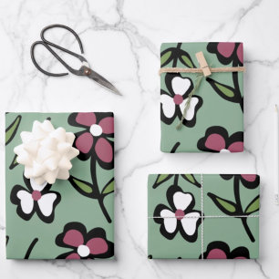 Feuille De Papier Cadeau joli motif de fleurs roses et blanches