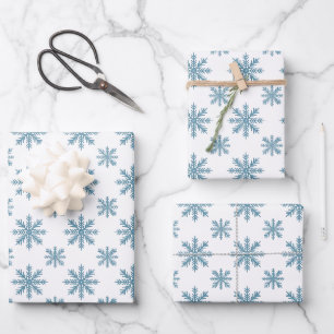 Feuille De Papier Cadeau Joli motif de flocon de neige rétro aquarelle bleu