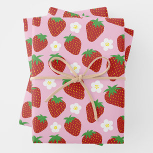 Feuille De Papier Cadeau Joli motif d'été aux fraises