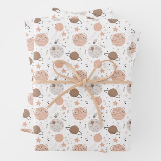 Feuille De Papier Cadeau Joli Motif Doodle Planet (En situation)