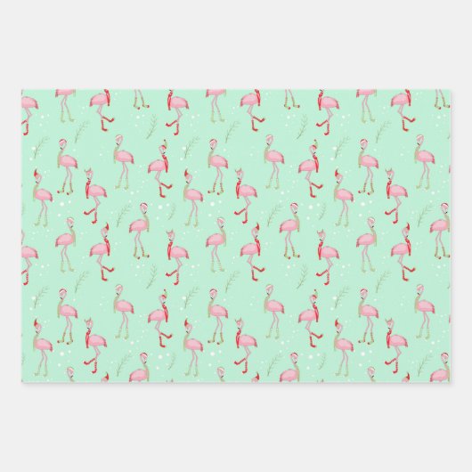 Feuille De Papier Cadeau Joli motif flamant rose Noël (Devant 2)