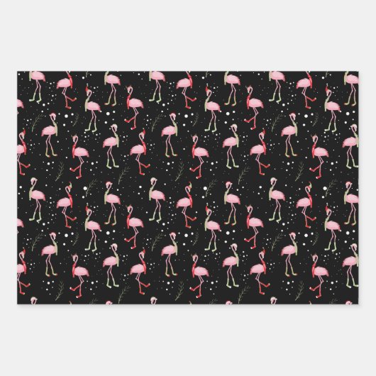 Feuille De Papier Cadeau Joli motif flamant rose Noël (Devant)