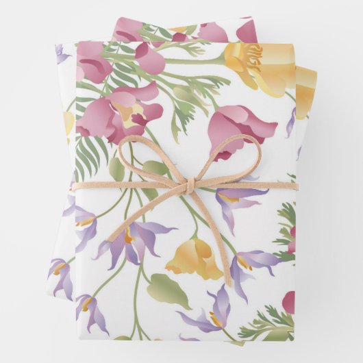 Feuille De Papier Cadeau Joli Motif Fleurs de pré (En situation)