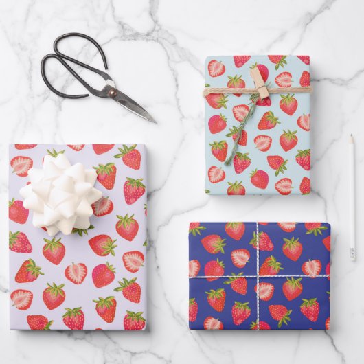Feuille De Papier Cadeau Joli motif fraise (Recto)