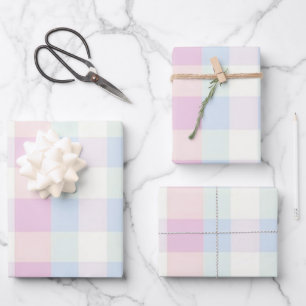 Feuille De Papier Cadeau Joli Motif Pastel Pink Blue Plaid