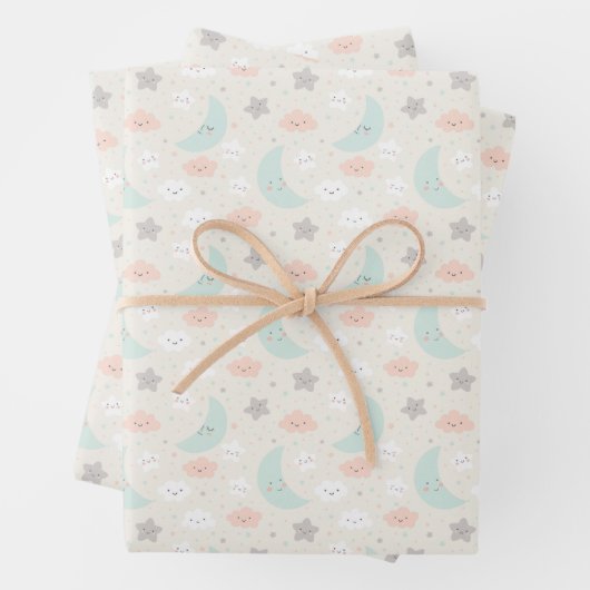 Feuille De Papier Cadeau Joli Motif Pastel Sky souriant (En situation)