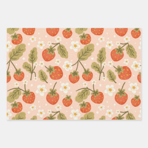 Feuille De Papier Cadeau Joli motif sans couture de fraise rouge dessiné à