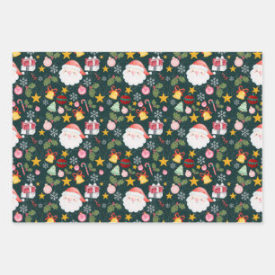 Feuille De Papier Cadeau Joli motif sans couture de Noël avec le Père Noël