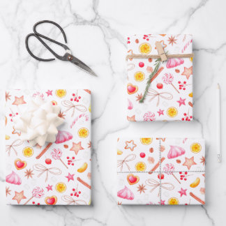 Feuille De Papier Cadeau Joli Noël blanc et rose Motif sucré
