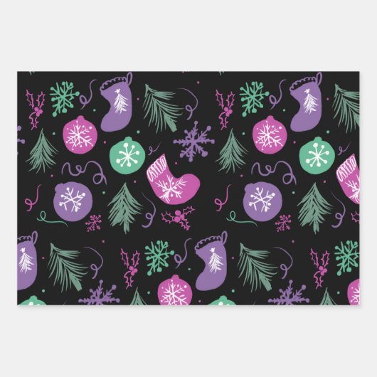 Feuille De Papier Cadeau Joli Noël Doodles Snowflakes Motif (Devant)