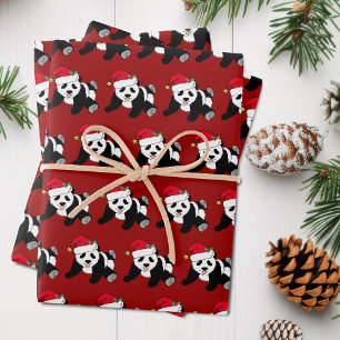 Feuille De Papier Cadeau Joli Noël Panda Ours Enfants Rouge