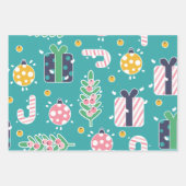 Feuille De Papier Cadeau Joli Noël rose et jaune Turquoise (Devant 2)