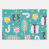 Feuille De Papier Cadeau Joli Noël rose et jaune Turquoise (Devant)