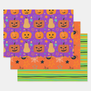 Feuille De Papier Cadeau Joli Orange violet vert jeu Halloween Motif