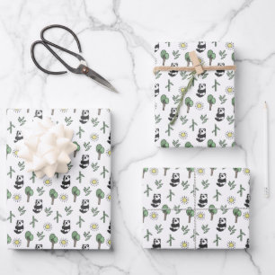 Feuille De Papier Cadeau Joli Ours Panda Animal Forêt de Bambou Soleil