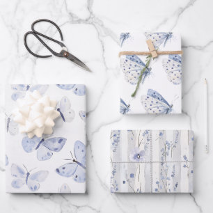 Feuille De Papier Cadeau Joli Papillons blancs violets Anniversaire