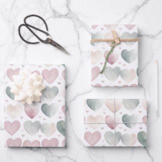 Feuille De Papier Cadeau Joli Pastel Aquarelle Motif de coeur