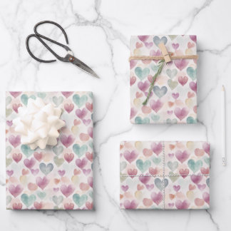 Feuille De Papier Cadeau Joli Pastel Aquarelle Motif de coeur