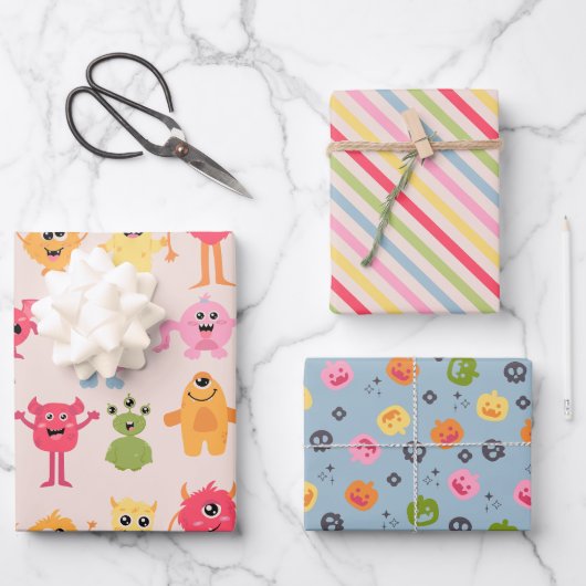 Feuille De Papier Cadeau Joli pastel Monster Mash (Recto)