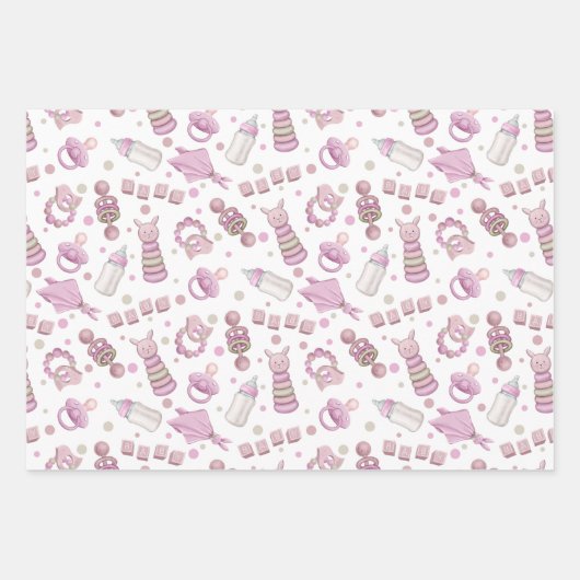 Feuille De Papier Cadeau Joli Pastel Rose Baby Girl (Devant 3)