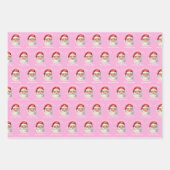 Feuille De Papier Cadeau Joli Père Noël Rose Personnalisé Filles Noël (Devant)