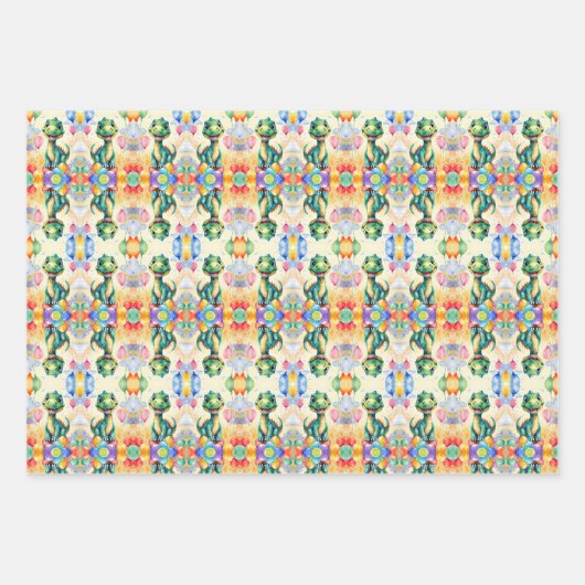 Feuille De Papier Cadeau Joli petit dinosaure avec beaucoup de ballons colo (Devant)