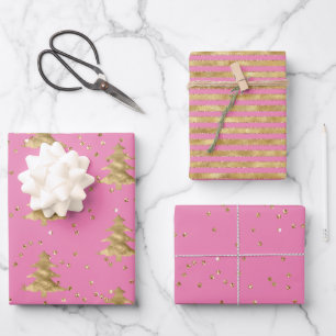 Feuille De Papier Cadeau Joli Pretty Pink Gold Christmas Tree Glitz