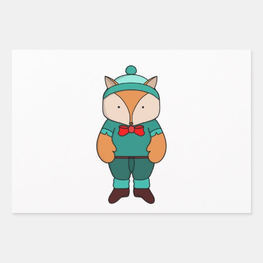 Feuille De Papier Cadeau Joli renard vert (Devant)