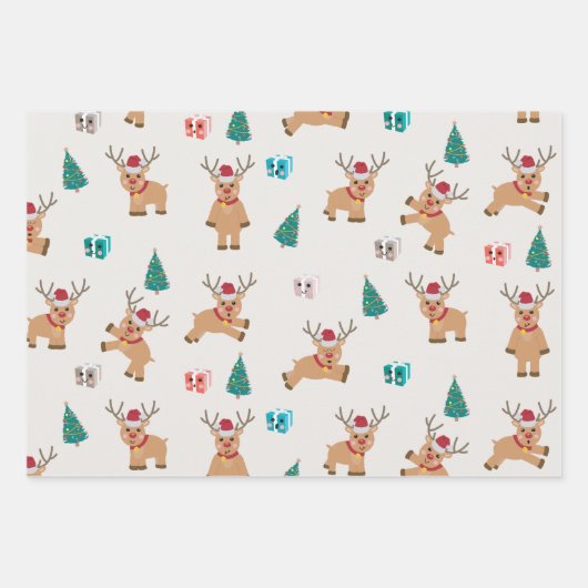 Feuille De Papier Cadeau Joli renne de Noël (Devant 3)