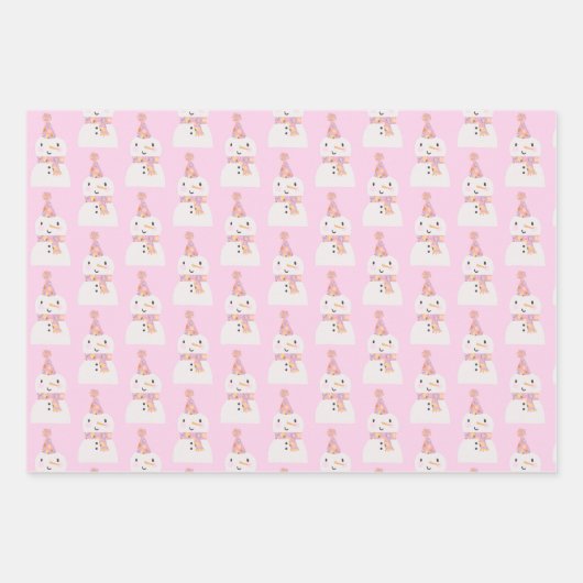 Feuille De Papier Cadeau Joli rose Noël Snowman Enfants Personnalisé (Devant 2)