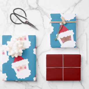 Feuille De Papier Cadeau Joli Santa et Stanta noir assortis