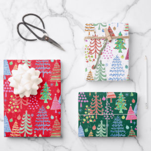 Feuille De Papier Cadeau Joli sapin rouge vert blanc Motif